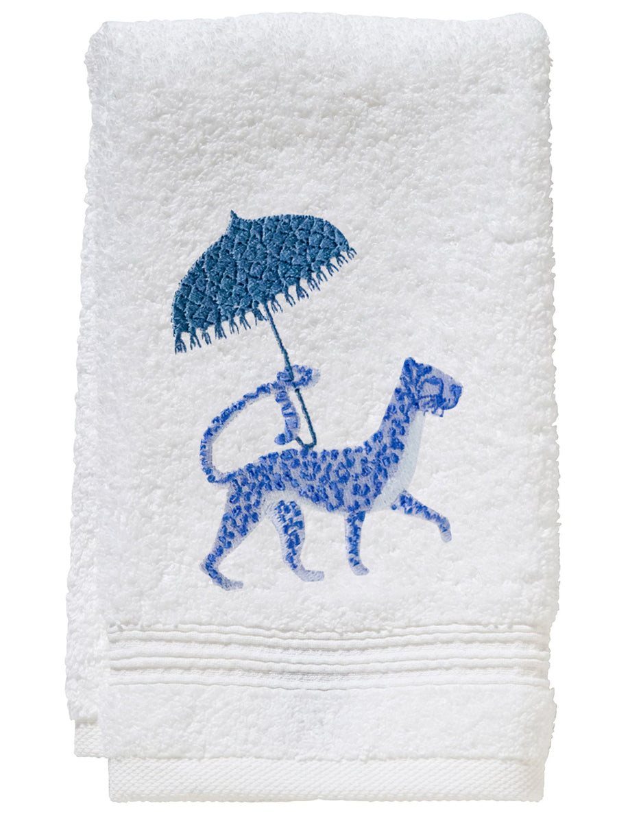 Guest Towel, Terry, Leopard & Umbrella (Blue)