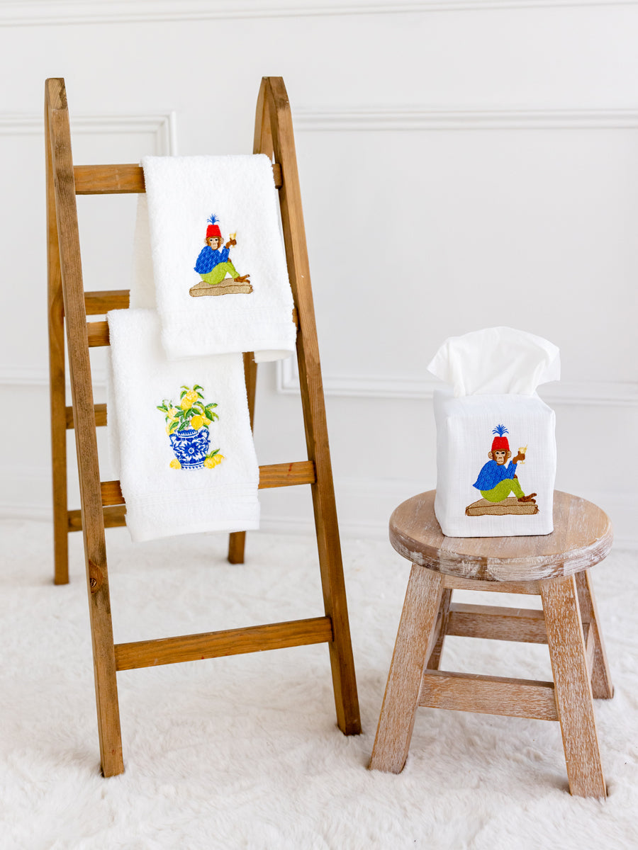 Guest Towel, Terry, Embroidered Chinoiserie