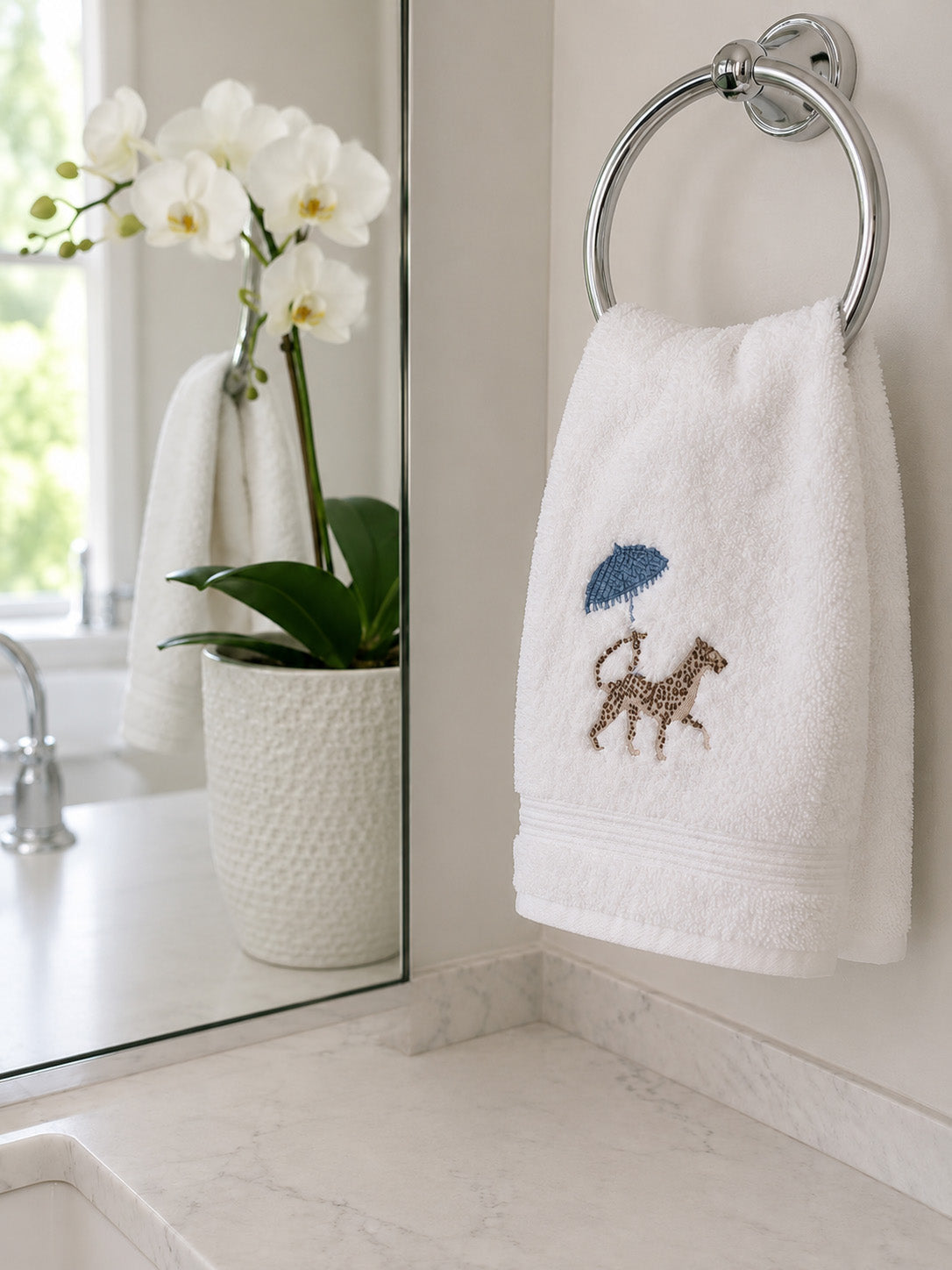 Guest Towel, Terry, Embroidered Chinoiserie