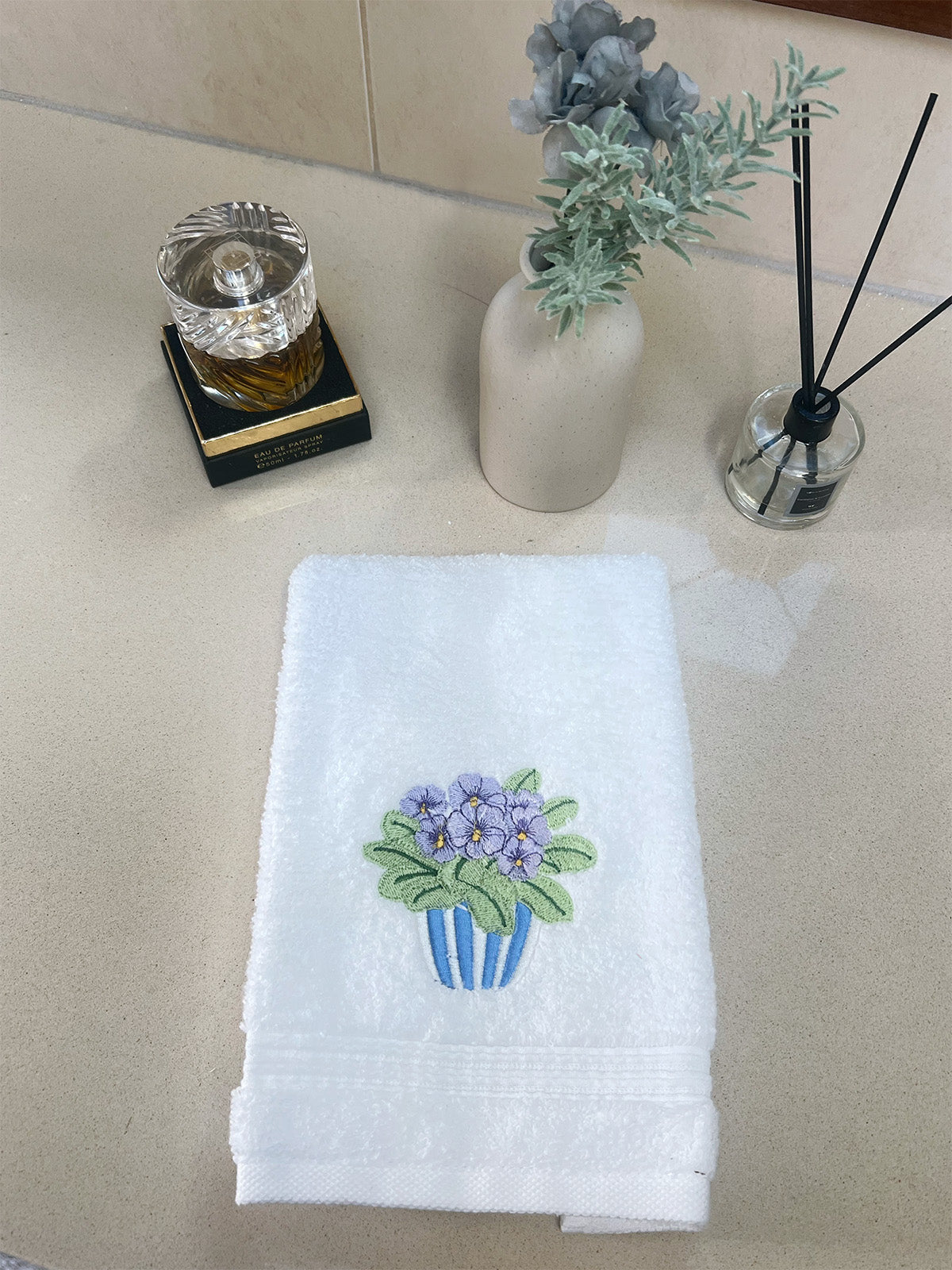Guest Towel, Terry, Pot of Pansies