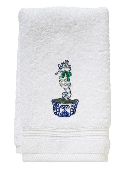 Guest Towel, Terry, Seahorse Chinoiserie