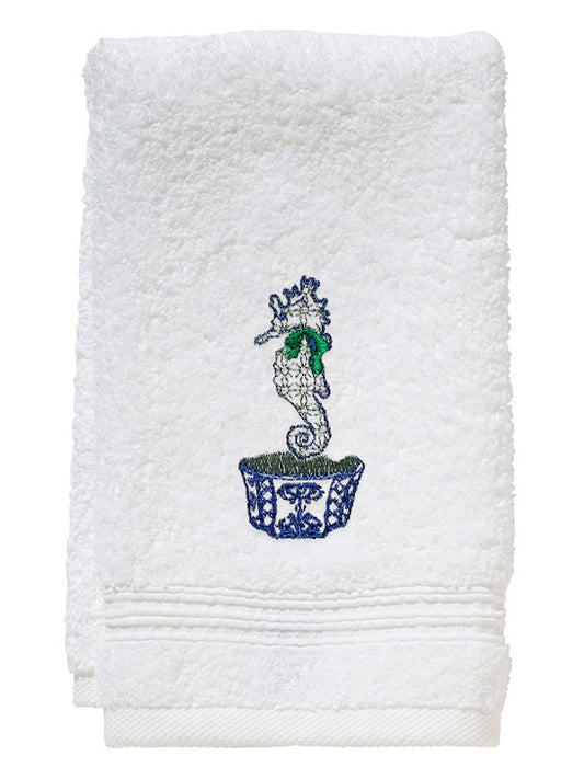 Guest Towel, Terry, Seahorse Chinoiserie