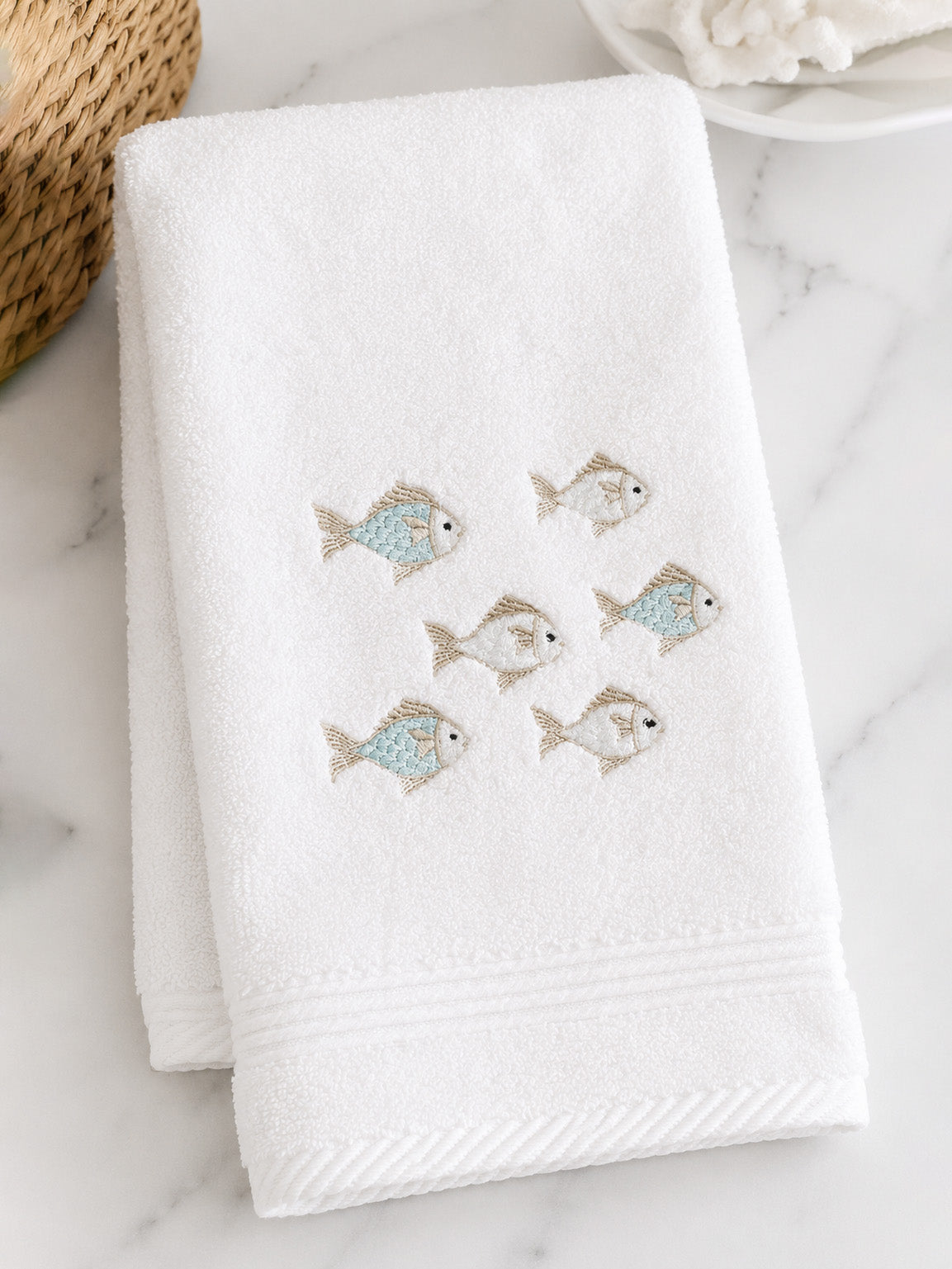 Guest Towel, Terry, Embroidered Fish