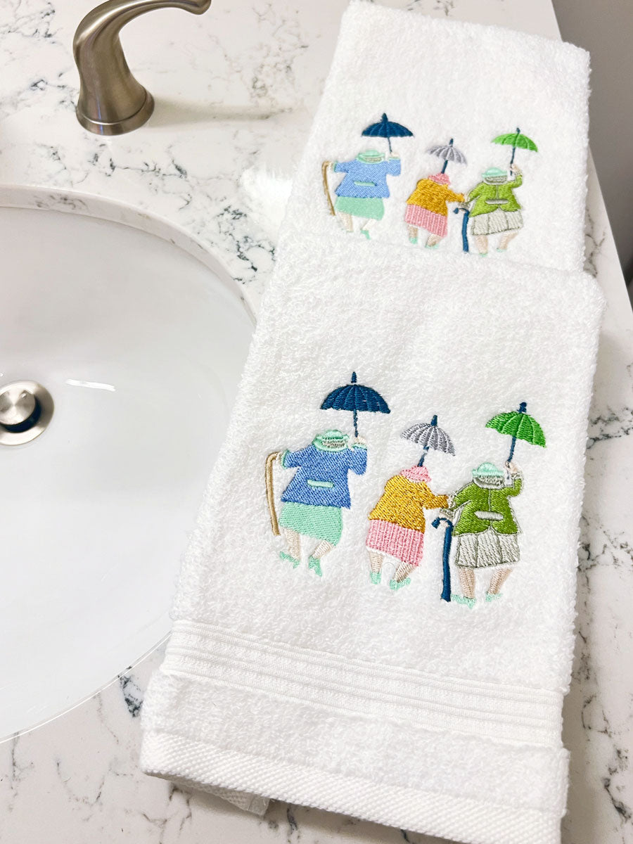 Guest Towel, Terry, Three Umbrella Ladies
