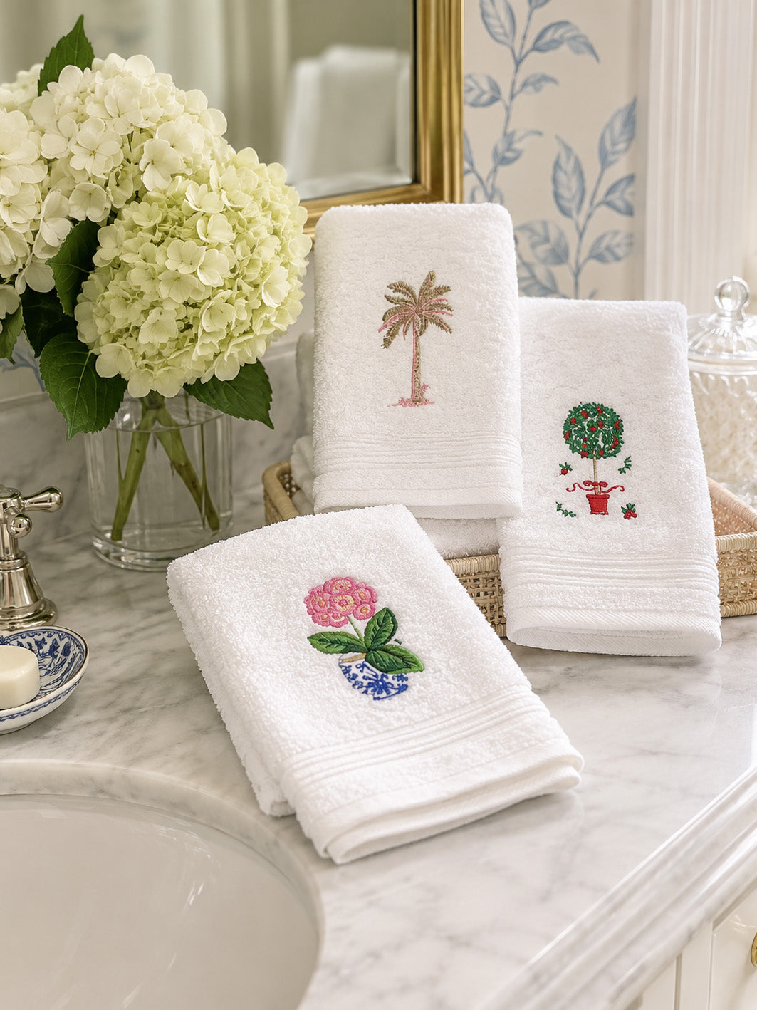 Guest Towel, Terry, Embroidered Topiary