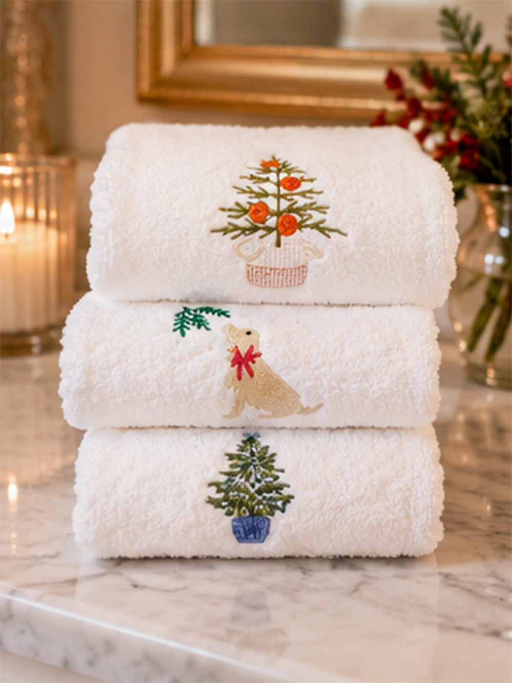 Fingertip Guest Towel, Terry, Christmas Designs