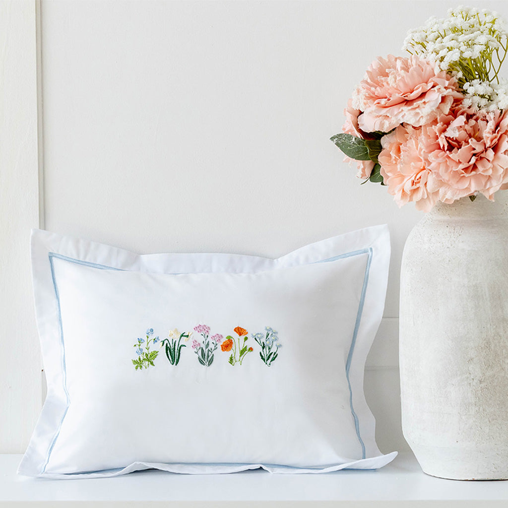 Boudoir Pillow Cover, Embroidered Botanical