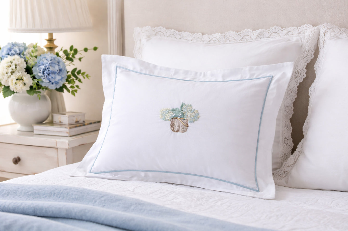 Boudoir Pillow Cover, Embroidered Botanical