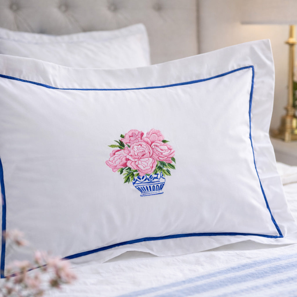 Boudoir Pillow Cover, Embroidered Botanical