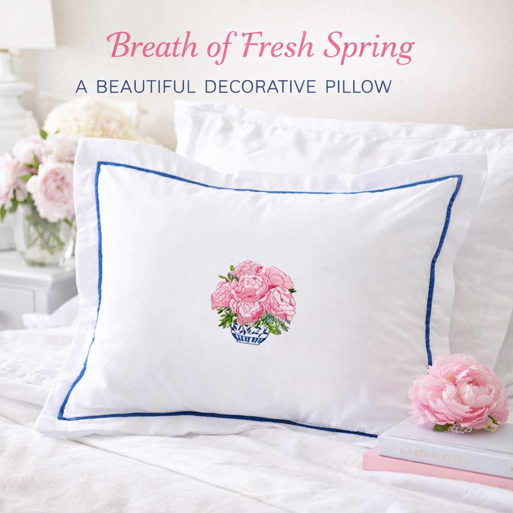 Boudoir Pillow Cover, Pot of Peonies (Pink)