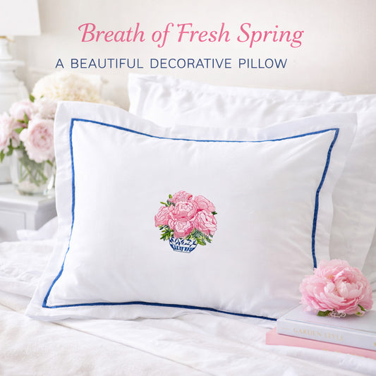 Boudoir Pillow Cover, Pot of Peonies (Pink)