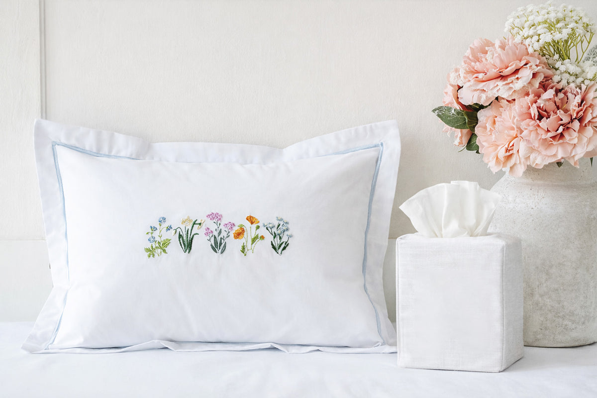 Boudoir Pillow Cover, Embroidered Botanical