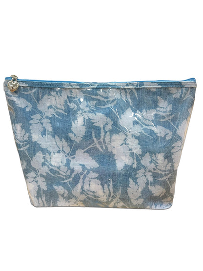 Cosmetic Bag (Medium), Cotton/Waterproof PVC, Floral Denim