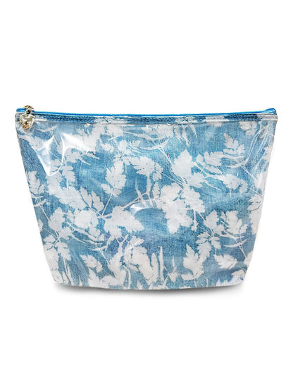 Floral patterned pouch with a zipper on a white background