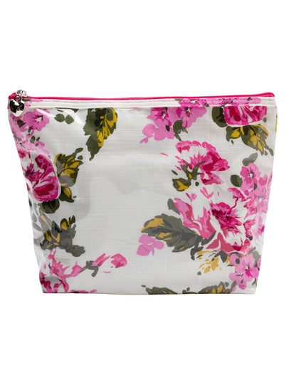 Cosmetic Bag (Medium), Cotton/Waterproof PVC, Magenta Blossoms