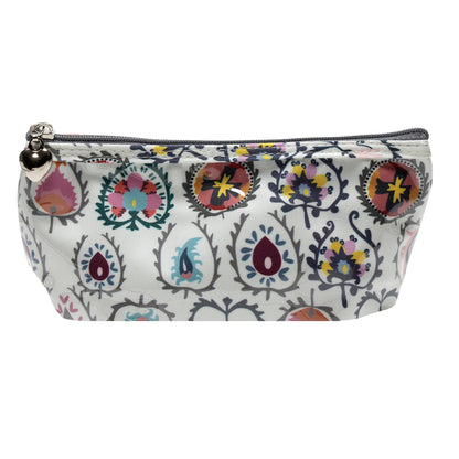 Patterned pouch with a zipper on a white background