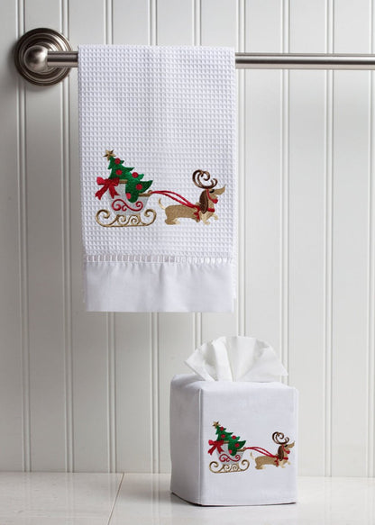 Tissue Box Cover, Christmas Dog Sleigh