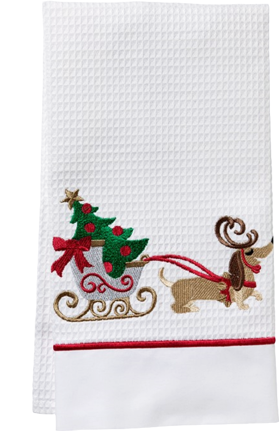 Guest Towel, Waffle Weave and Satin Trim, Holiday Designs
