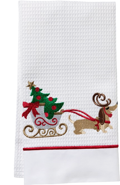 Guest Towel, Waffle Weave and Satin Trim, Holiday Designs