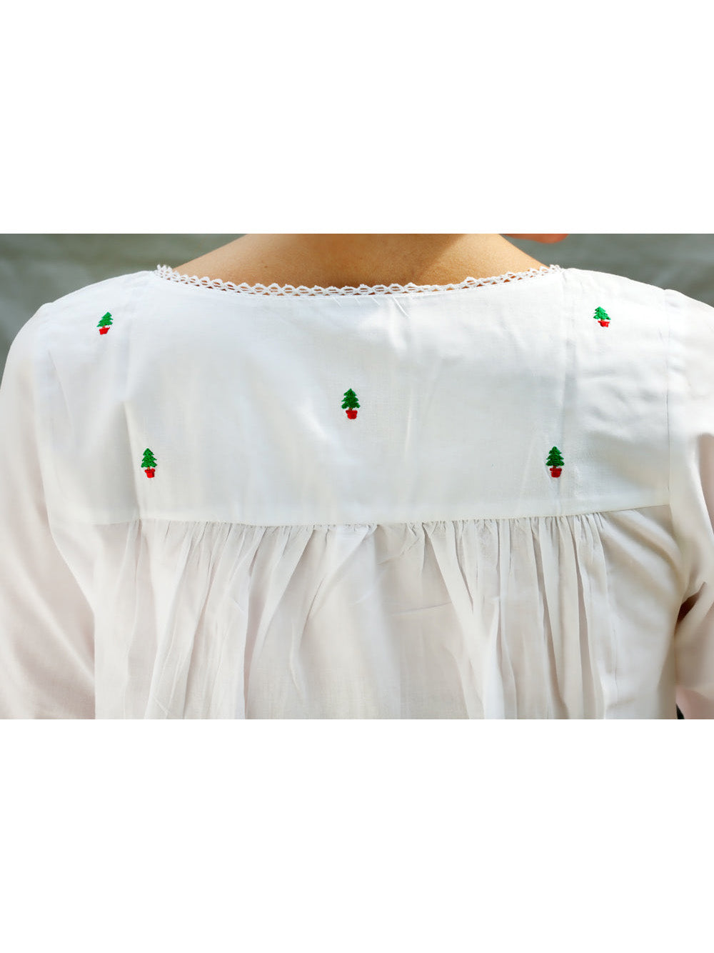Christmas White Cotton Nightgown, Embroidered