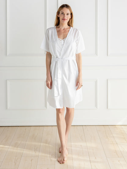 Bathrobe - White Cotton, Short Sleeve
