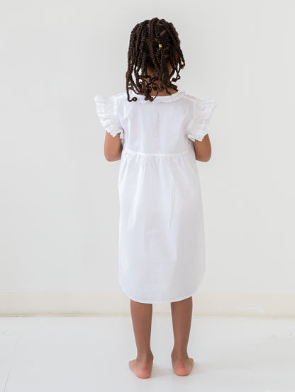 Rose White Cotton Dress, Embroidered