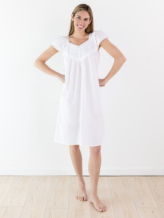 Ladies White Cotton Nightgown - EL360 Bee White Cotton Nightgown