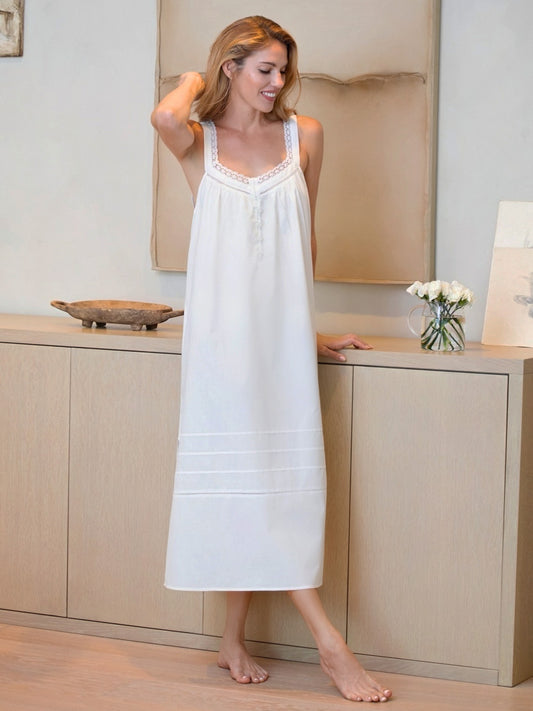 Hazel White Cotton Nightgown