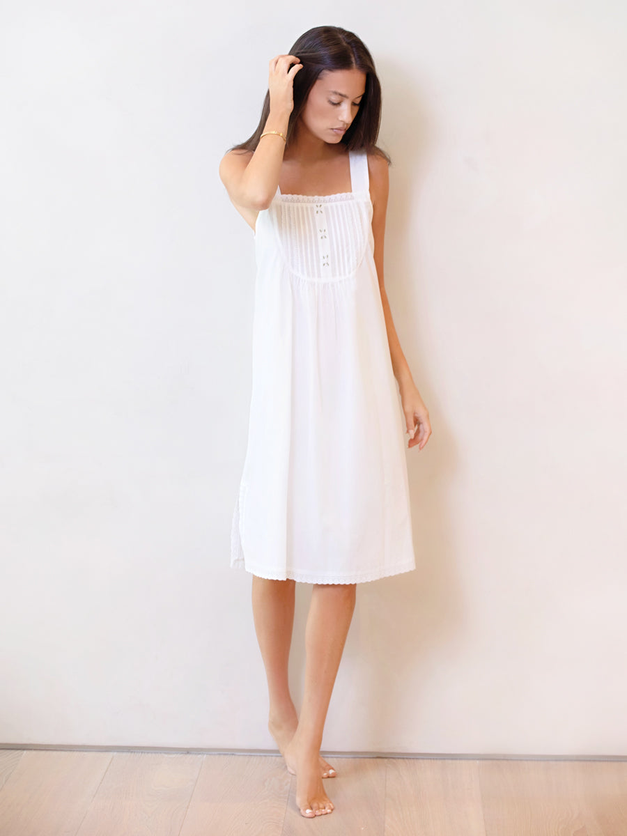 Everly White Cotton Nightgown, Strap Sleeve, Eyelet Lace, Rosebud Embroidery S Everly White Cotton Nightgown, Strap Sleeve, Eyelet Lace, Rosebud Embroidery S