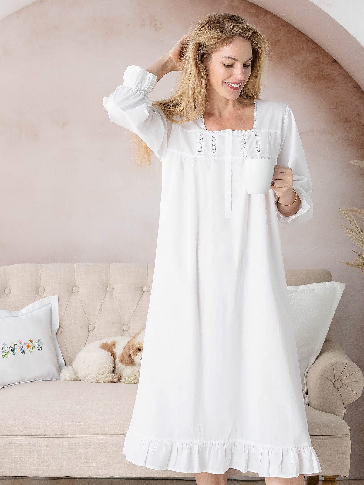 Tessa White Cotton Nightgown