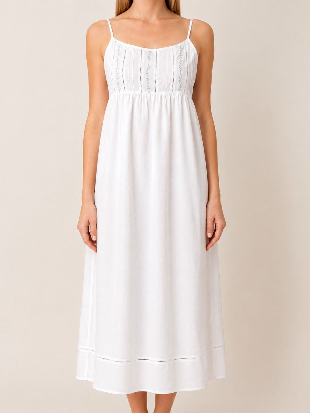 Elaine Ladies Cotton Nightie, Spaghetti Straps and Embroidered Nightgown, Mother daughter nightgowns, white cotton nighties, nightgowns – Jacaranda Living