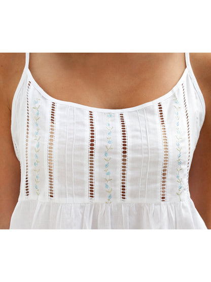 Elaine White Cotton Nightgown, Embroidered