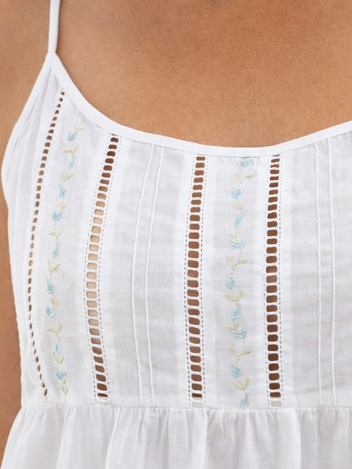 Elaine White Cotton Nightgown, Embroidered