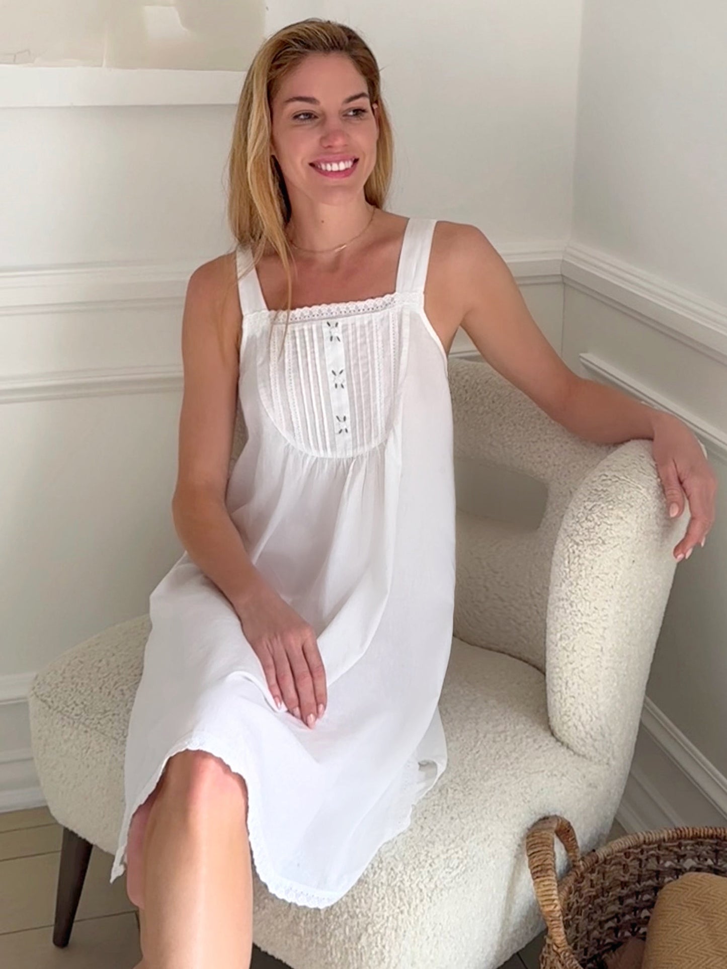 Everly White Cotton Nightgown