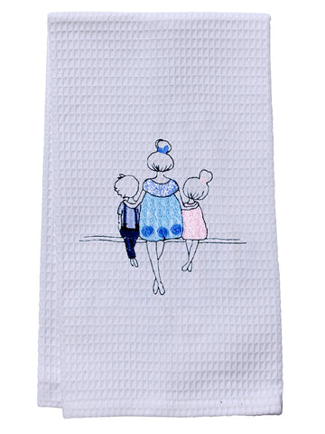Guest Towel, Waffle Weave, Embroidered People