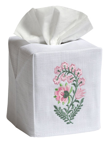 Tissue Box Cover, Embroidered Botanical