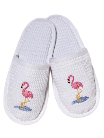 Slippers, Waffle Weave, Embroidered Sealife