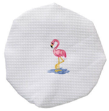 Shower Cap, Waffle Weave, Embroidered Coastal