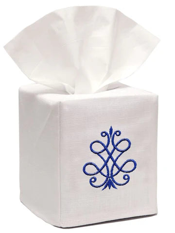 Tissue Box Cover, Embroidered Scrolls