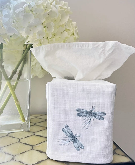 Tissue Box Cover, Two Classic Dragonflies (Duck Egg Blue)