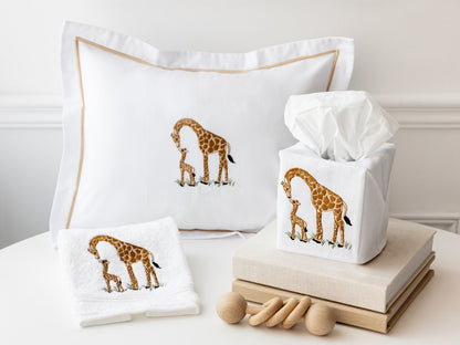 Tissue Box Cover, Giraffe & Baby (Beige)