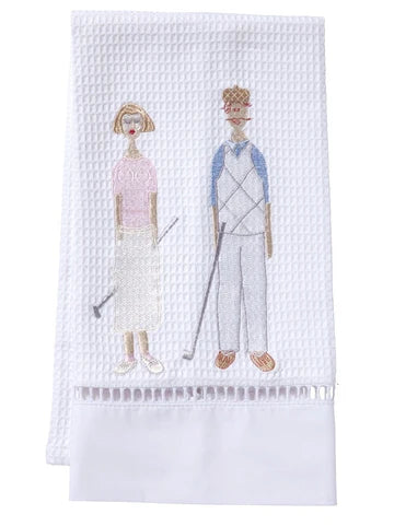 Guest Towel, Ladder Lace, Embroidered People