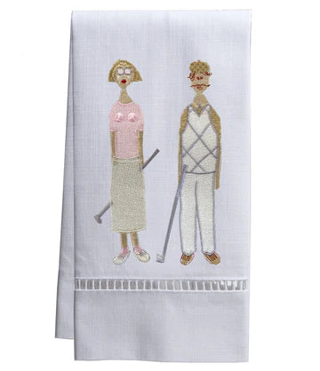 Guest Towel, White Linen/Cotton & Ladder Lace Embroidered