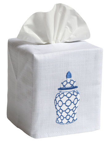 Tissue Box Cover, Embroidered Chinoiserie