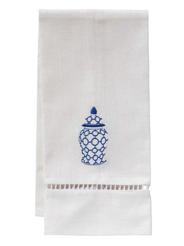 Guest Towel, White Linen/Cotton & Ladder Lace Embroidered