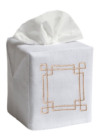 Tissue Box Cover - White Linen / Cotton, Embroidered - DG17