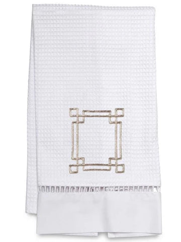 Guest Towel, Ladder Lace, Embroidered Scrolls