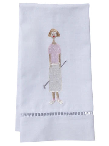 Guest Towel, White Linen/Cotton & Ladder Lace Embroidered