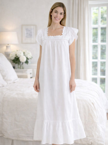 Genevieve White Cotton Nightgown