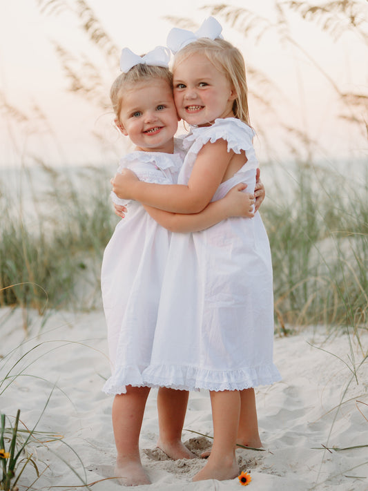 Gracie White Cotton Dress, Embroidered